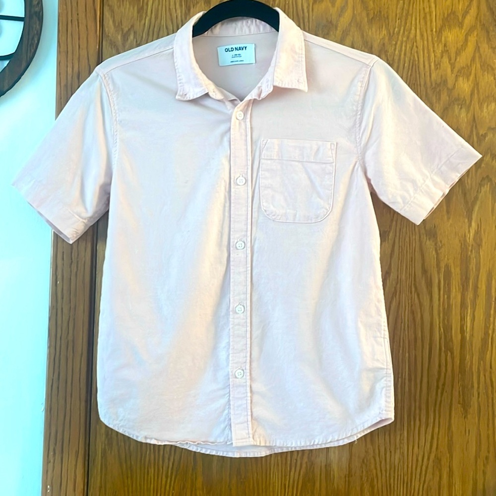 Boys Short Sleeve Light Pink Button Down Shirt